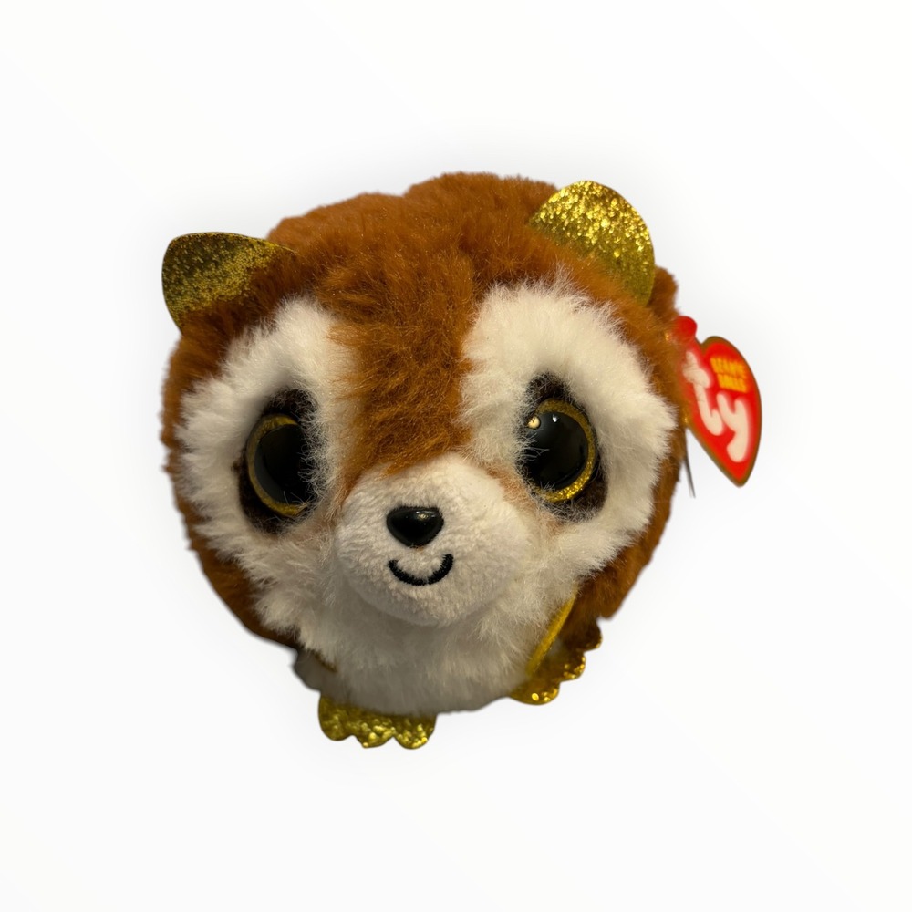 Ty Beanie Balls Pickpocket the Raccoon Brown Plush Round Weighted Gold Glitter